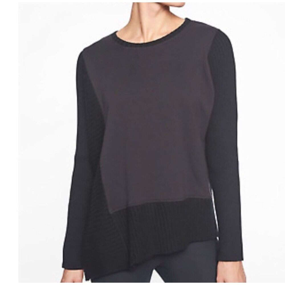 Athleta Bayridge Asymmetrical Ribbed Sweater Black- Size XS